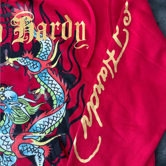 #254 (NWT) (AUTHENTIC) ED HARDY HOODIE. Red and gold colors. - Picture 14 of 14